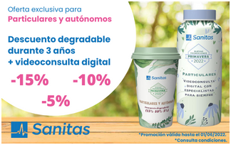 Descuento 15% Sanitas particulares y autnomos + video consulta digital